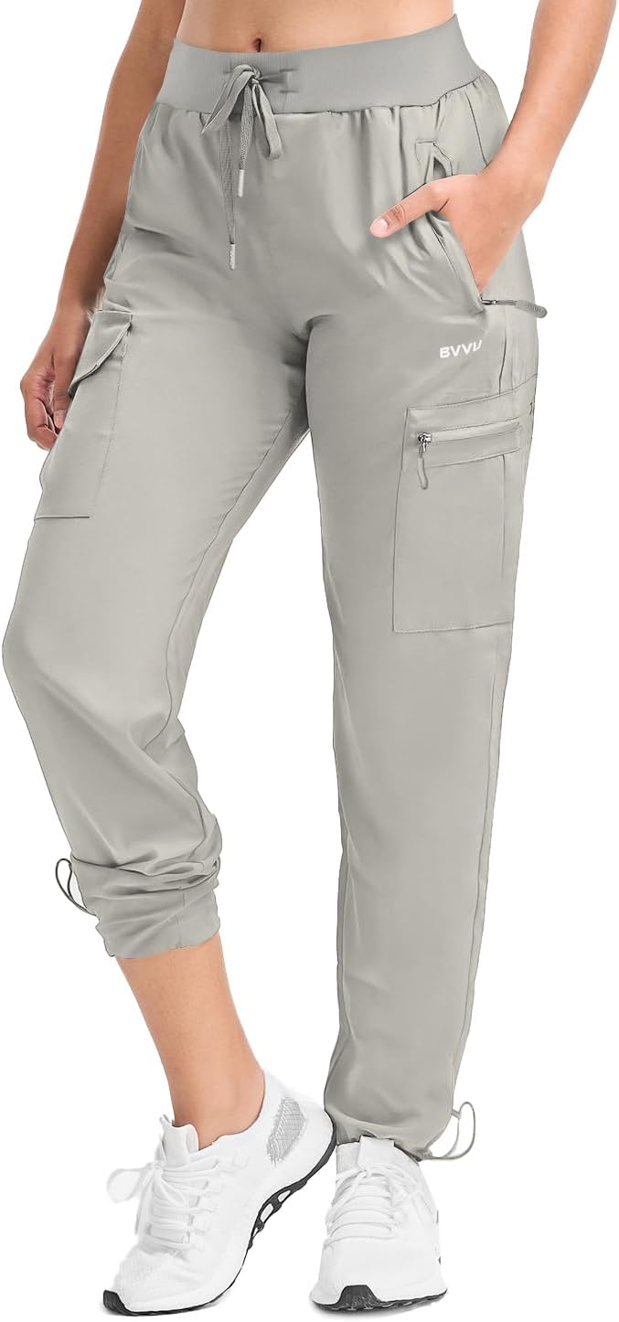 BVVU - Pantalones deportivos deportivos ligeros de secado rápido para mujer, pantalones de senderismo al aire última intervensión, impermeables, con bolsillos con cierre