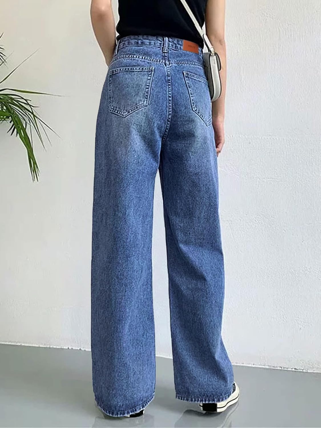 HDLTE Pantalones de Mezclilla Rasgados para Mujer, Pantalones de Mezclilla Holgados de Cintura Alta, Pantalones Rectos de Pierna Ancha, Pantalones de Calle Y2k