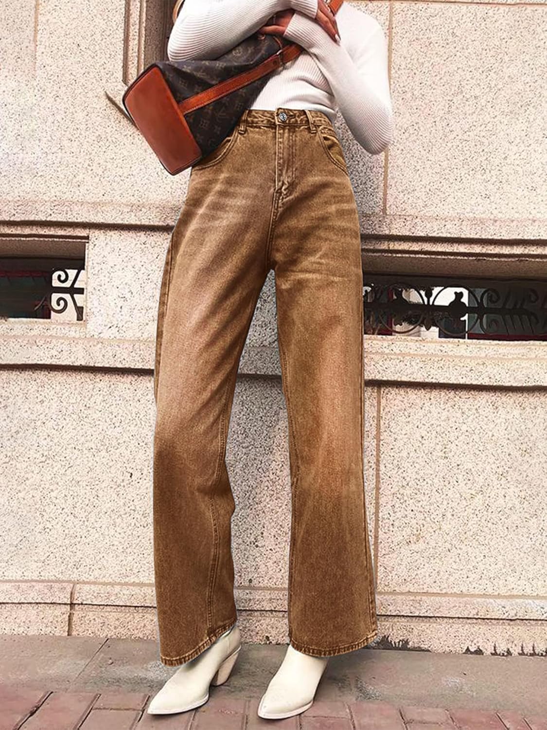 HDLTE Pantalones de Mezclilla Rasgados para Mujer, Pantalones de Mezclilla Holgados de Cintura Alta, Pantalones Rectos de Pierna Ancha, Pantalones de Calle Y2k