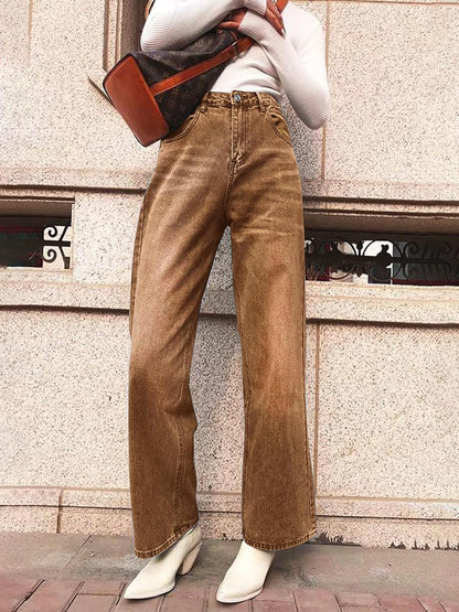 HDLTE Pantalones de Mezclilla Rasgados para Mujer, Pantalones de Mezclilla Holgados de Cintura Alta, Pantalones Rectos de Pierna Ancha, Pantalones de Calle Y2k