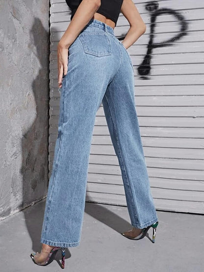 HDLTE Pantalones de Mezclilla Rasgados para Mujer, Pantalones de Mezclilla Holgados de Cintura Alta, Pantalones Rectos de Pierna Ancha, Pantalones de Calle Y2k