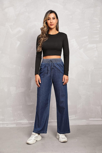 Love Welove - Jeans de Pierna Ancha para Mujer, elásticos, Cintura Alta, con cordón, Holgados, Talla Grande, 3XL