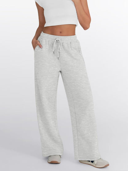 Trendy Queen - Pantalones deportivos de pierna ancha para mujer, pantalones holgados de cintura alta, con cordón, atléticos, acampanados, con bolsillos
