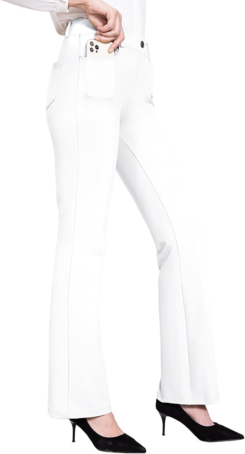BALEAF - Pantalones de vestir de yoga para mujer, de 29 pulgadas/31 pulgadas, elásticos, pantalones de trabajo, informales, para negocios, pierna recta, corte de bota, con bolsillos