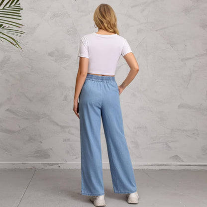 Love Welove - Jeans de Pierna Ancha para Mujer, elásticos, Cintura Alta, con cordón, Holgados, Talla Grande, 3XL