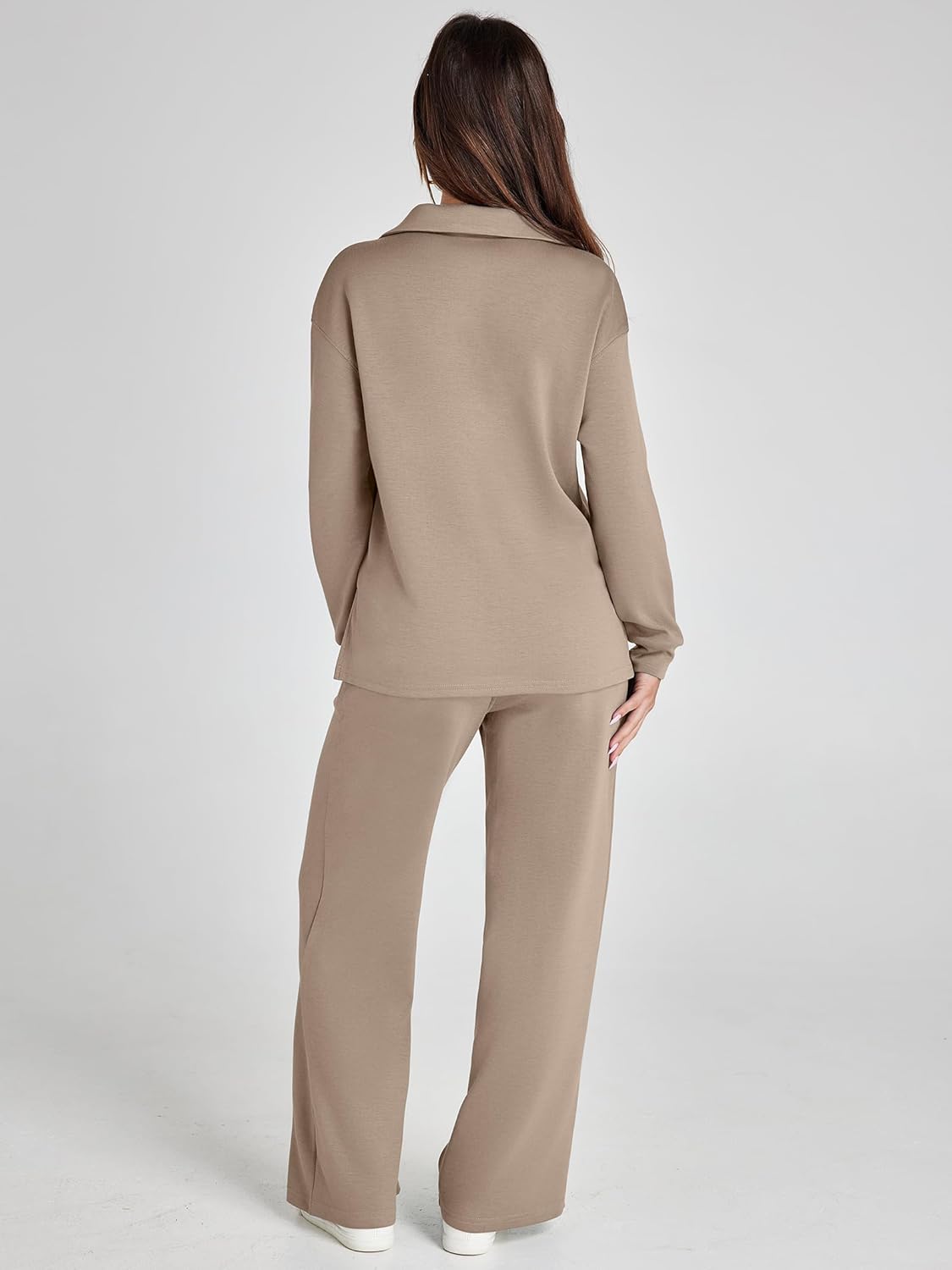 Glamaker - Conjunto de 2 piezas para mujer, estilo casual, manga larga, sudadera tipo polo y pantalones anchos a juego