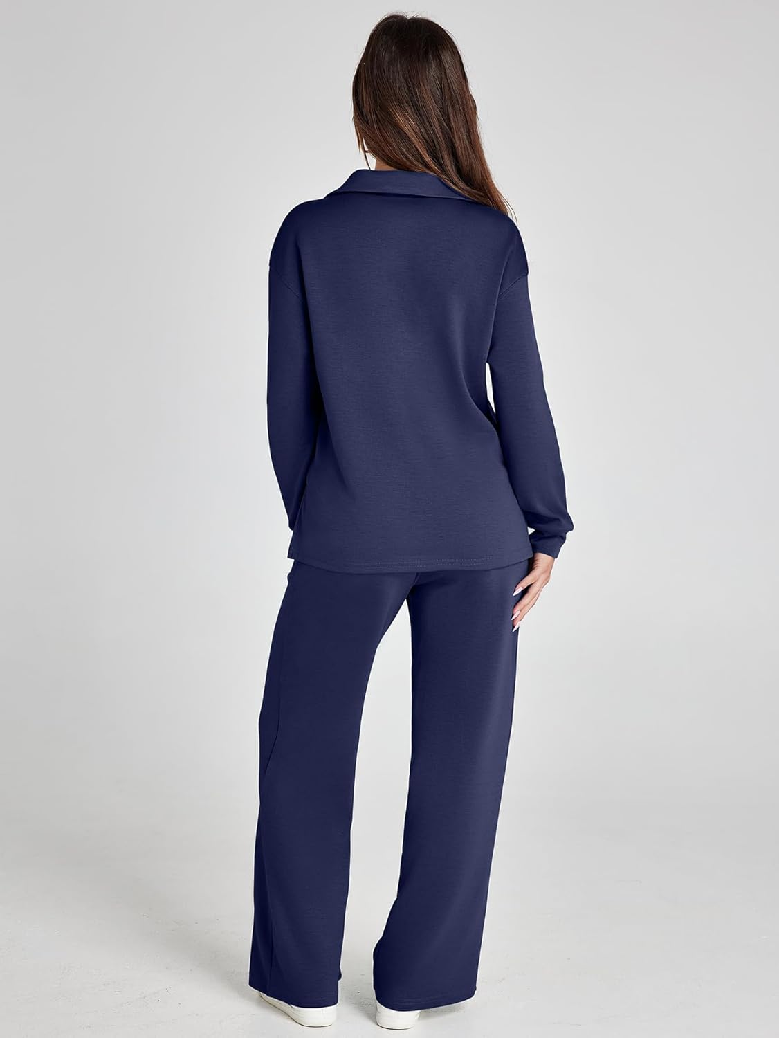 Glamaker - Conjunto de 2 piezas para mujer, estilo casual, manga larga, sudadera tipo polo y pantalones anchos a juego