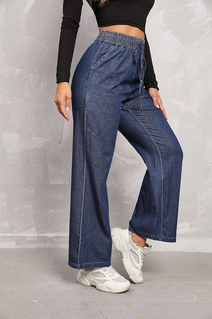 Love Welove - Jeans de Pierna Ancha para Mujer, elásticos, Cintura Alta, con cordón, Holgados, Talla Grande, 3XL