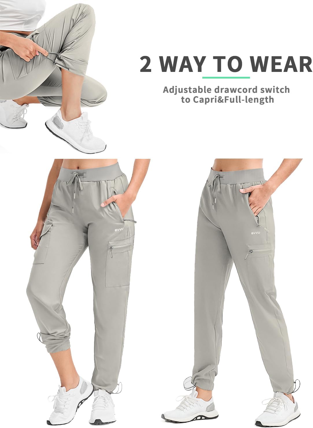 BVVU - Pantalones deportivos deportivos ligeros de secado rápido para mujer, pantalones de senderismo al aire última intervensión, impermeables, con bolsillos con cierre