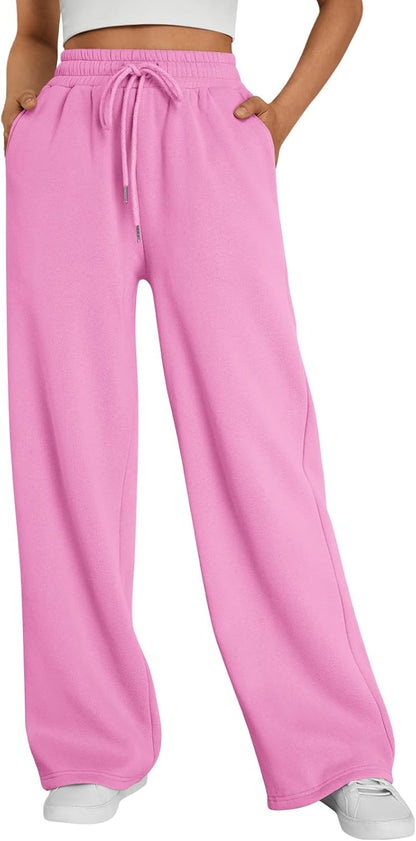 Trendy Queen - Pantalones deportivos de pierna ancha para mujer, pantalones holgados de cintura alta, con cordón, atléticos, acampanados, con bolsillos