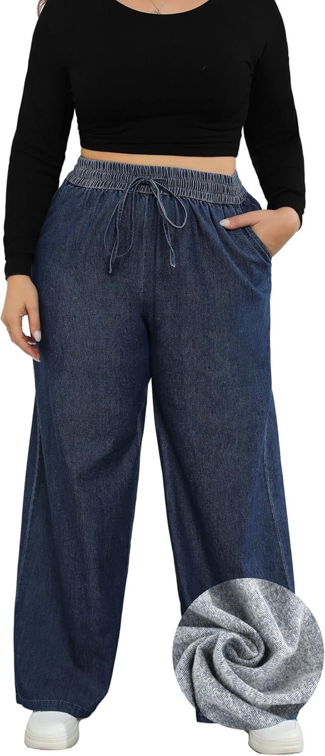 Love Welove - Jeans de Pierna Ancha para Mujer, elásticos, Cintura Alta, con cordón, Holgados, Talla Grande, 3XL
