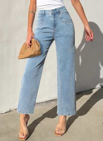 SIDEFEEL Women's Wide Leg Jeans High Waisted Stretchy Jeans Straight Leg Ankle Denim Pants with Slant Pockets
