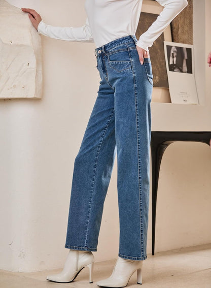 SIDEFEEL Women's Wide Leg Jeans High Waisted Stretchy Jeans Straight Leg Ankle Denim Pants with Slant Pockets