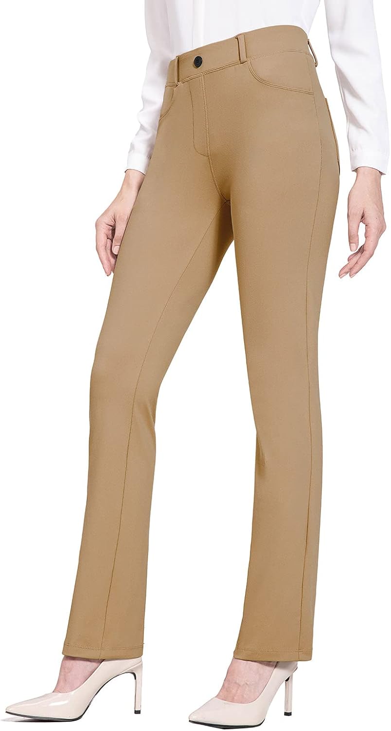 BALEAF - Pantalones de vestir de yoga para mujer, de 29 pulgadas/31 pulgadas, elásticos, pantalones de trabajo, informales, para negocios, pierna recta, corte de bota, con bolsillos