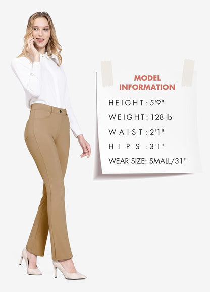 BALEAF - Pantalones de vestir de yoga para mujer, de 29 pulgadas/31 pulgadas, elásticos, pantalones de trabajo, informales, para negocios, pierna recta, corte de bota, con bolsillos