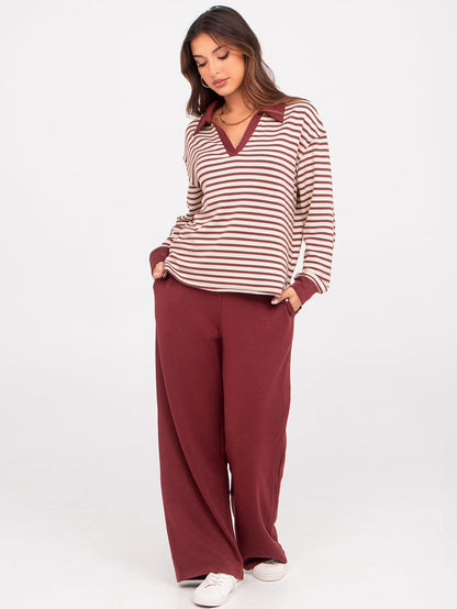 Glamaker - Conjunto de 2 piezas para mujer, estilo casual, manga larga, sudadera tipo polo y pantalones anchos a juego