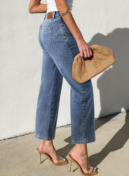 SIDEFEEL Women's Wide Leg Jeans High Waisted Stretchy Jeans Straight Leg Ankle Denim Pants with Slant Pockets