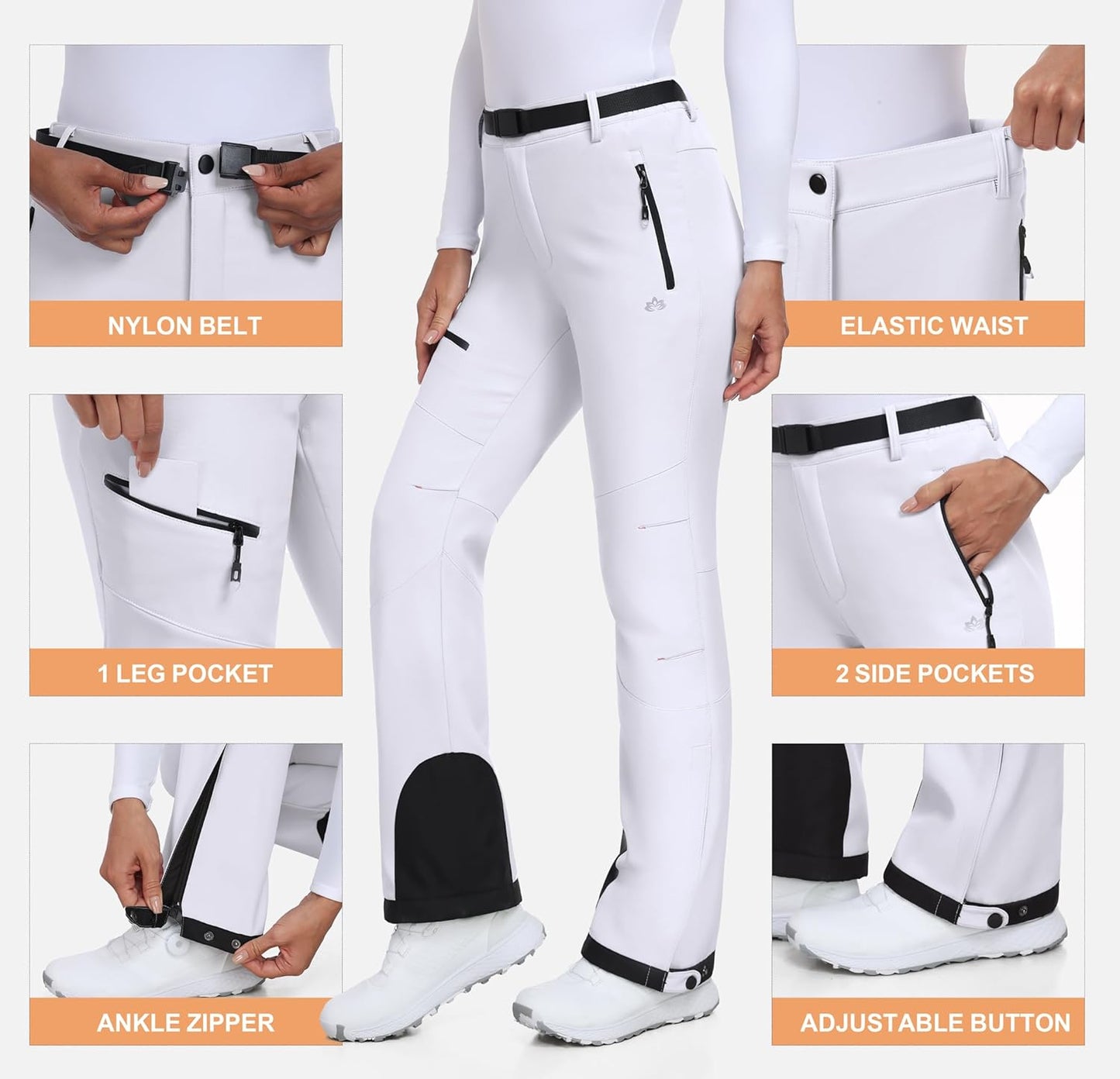 Heathyoga - Pantalones de nieve impermeables para mujer, pantalones de esquí para mujer, pantalones de snowboard y senderismo para mujer, pantalones cargo de forro polar