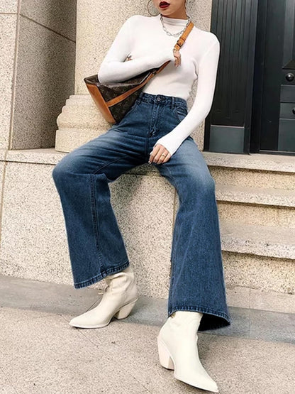 HDLTE Pantalones de Mezclilla Rasgados para Mujer, Pantalones de Mezclilla Holgados de Cintura Alta, Pantalones Rectos de Pierna Ancha, Pantalones de Calle Y2k