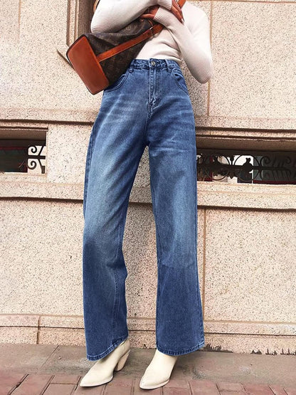 HDLTE Pantalones de Mezclilla Rasgados para Mujer, Pantalones de Mezclilla Holgados de Cintura Alta, Pantalones Rectos de Pierna Ancha, Pantalones de Calle Y2k