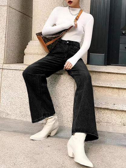 HDLTE Pantalones de Mezclilla Rasgados para Mujer, Pantalones de Mezclilla Holgados de Cintura Alta, Pantalones Rectos de Pierna Ancha, Pantalones de Calle Y2k
