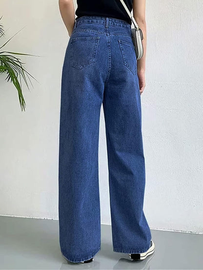 HDLTE Pantalones de Mezclilla Rasgados para Mujer, Pantalones de Mezclilla Holgados de Cintura Alta, Pantalones Rectos de Pierna Ancha, Pantalones de Calle Y2k