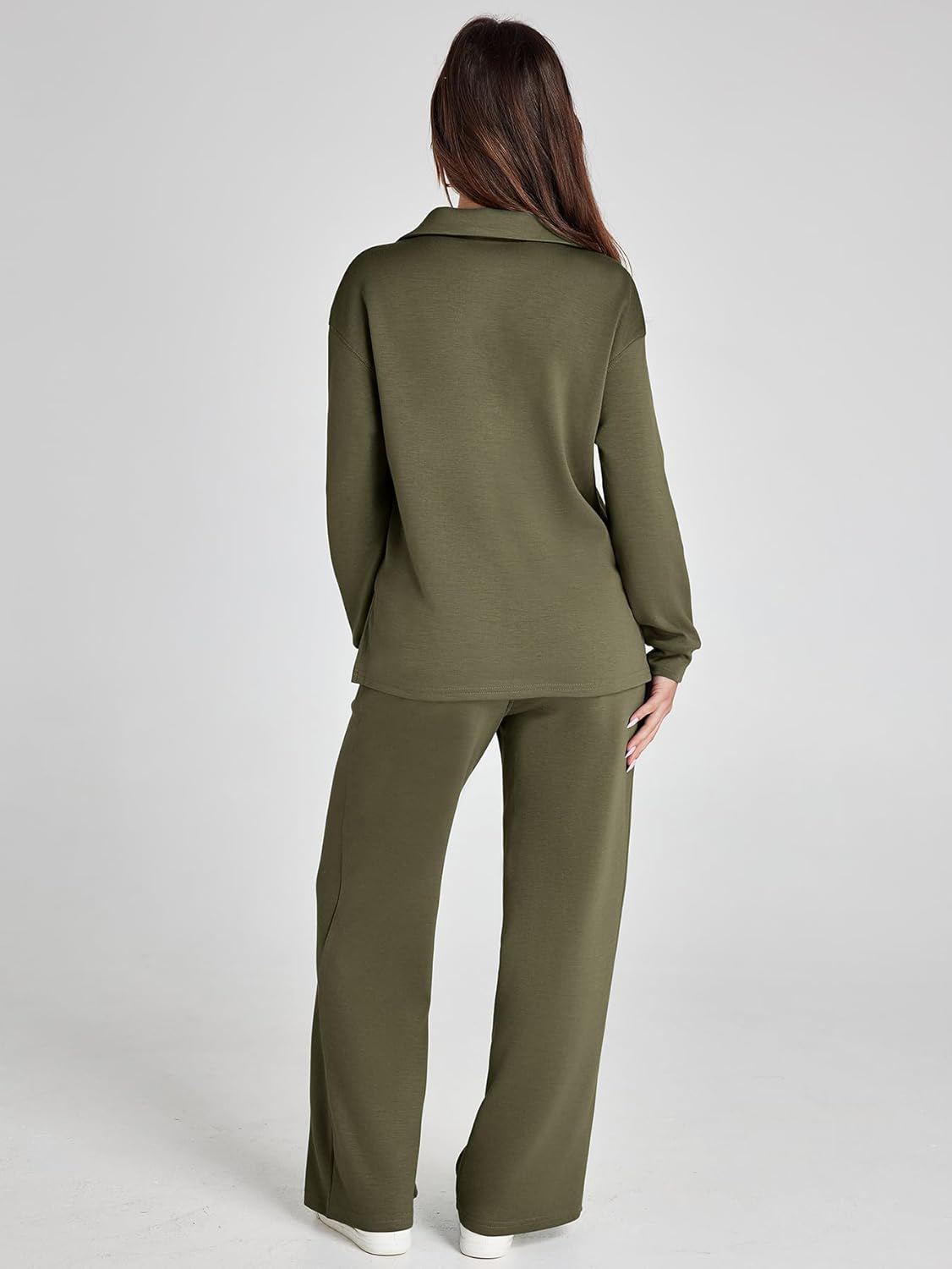 Glamaker - Conjunto de 2 piezas para mujer, estilo casual, manga larga, sudadera tipo polo y pantalones anchos a juego