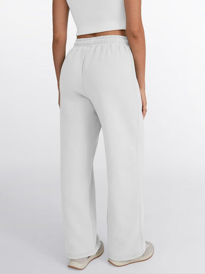 Trendy Queen - Pantalones deportivos de pierna ancha para mujer, pantalones holgados de cintura alta, con cordón, atléticos, acampanados, con bolsillos