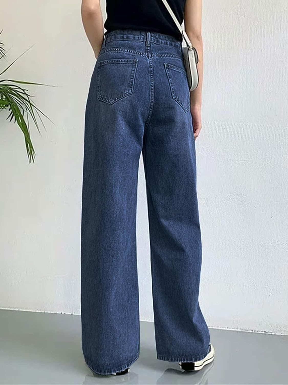 HDLTE Pantalones de Mezclilla Rasgados para Mujer, Pantalones de Mezclilla Holgados de Cintura Alta, Pantalones Rectos de Pierna Ancha, Pantalones de Calle Y2k