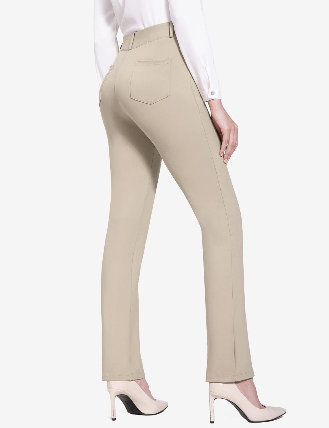 BALEAF - Pantalones de vestir de yoga para mujer, de 29 pulgadas/31 pulgadas, elásticos, pantalones de trabajo, informales, para negocios, pierna recta, corte de bota, con bolsillos