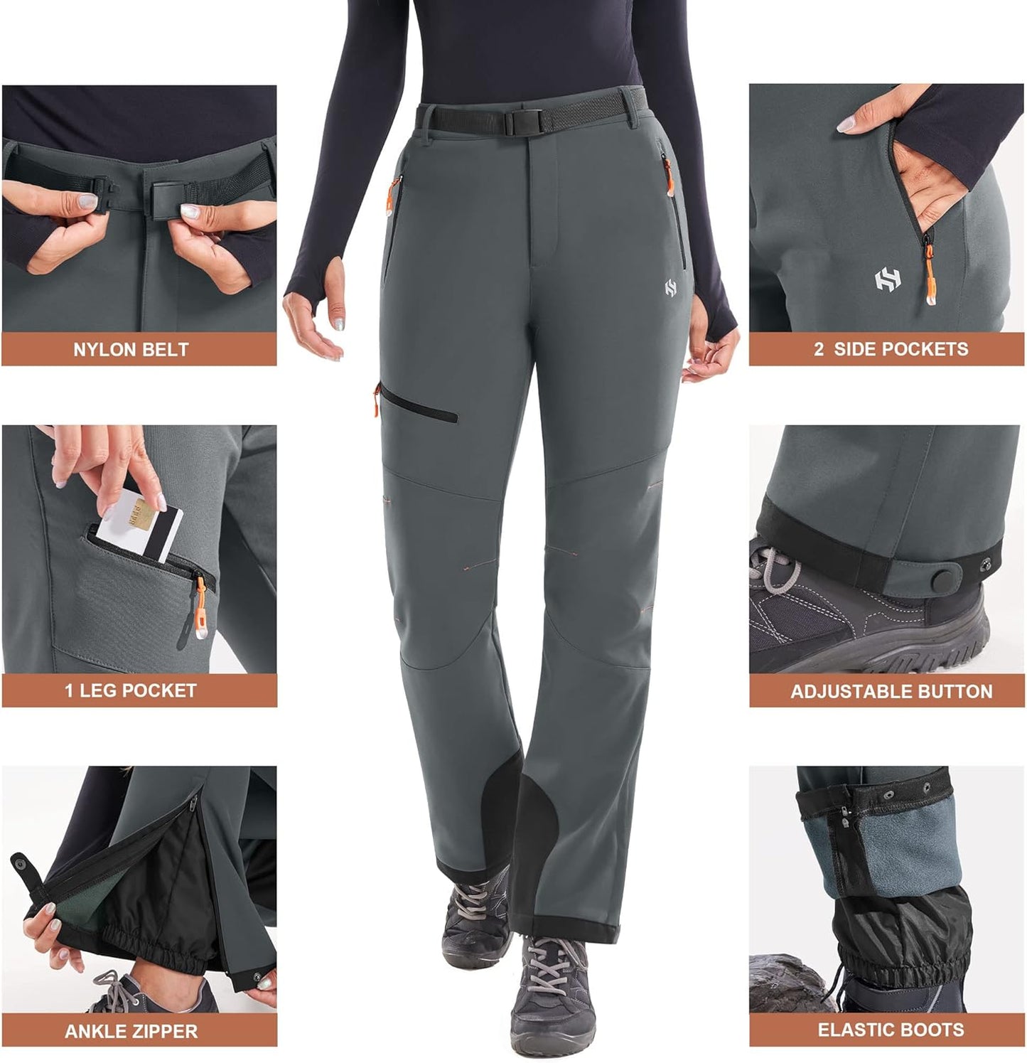 Heathyoga - Pantalones de nieve impermeables para mujer, pantalones de esquí para mujer, pantalones de snowboard y senderismo para mujer, pantalones cargo de forro polar