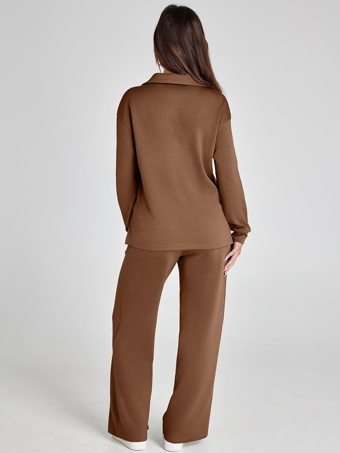 Glamaker - Conjunto de 2 piezas para mujer, estilo casual, manga larga, sudadera tipo polo y pantalones anchos a juego
