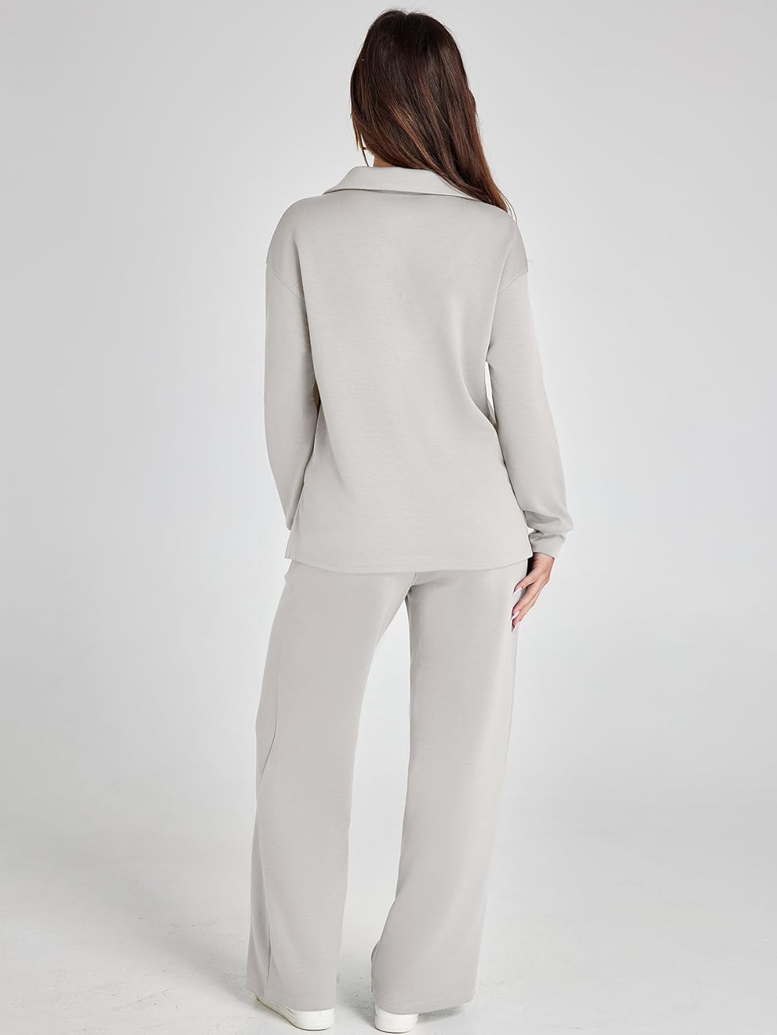 Glamaker - Conjunto de 2 piezas para mujer, estilo casual, manga larga, sudadera tipo polo y pantalones anchos a juego