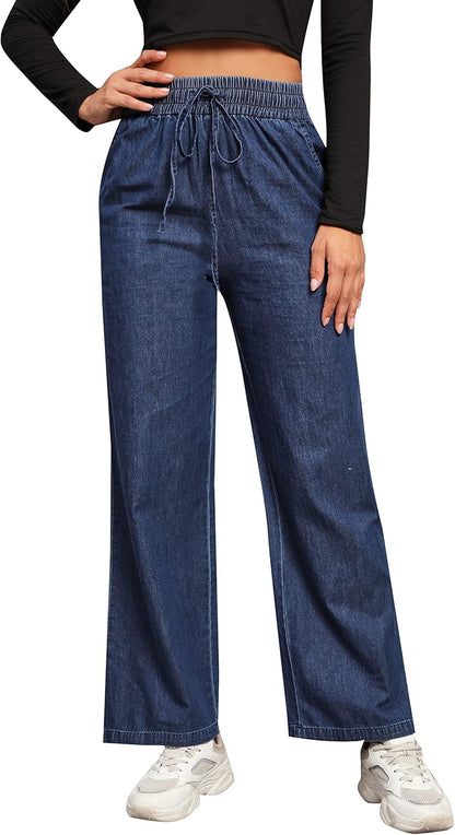 Love Welove - Jeans de Pierna Ancha para Mujer, elásticos, Cintura Alta, con cordón, Holgados, Talla Grande, 3XL
