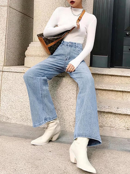 HDLTE Pantalones de Mezclilla Rasgados para Mujer, Pantalones de Mezclilla Holgados de Cintura Alta, Pantalones Rectos de Pierna Ancha, Pantalones de Calle Y2k