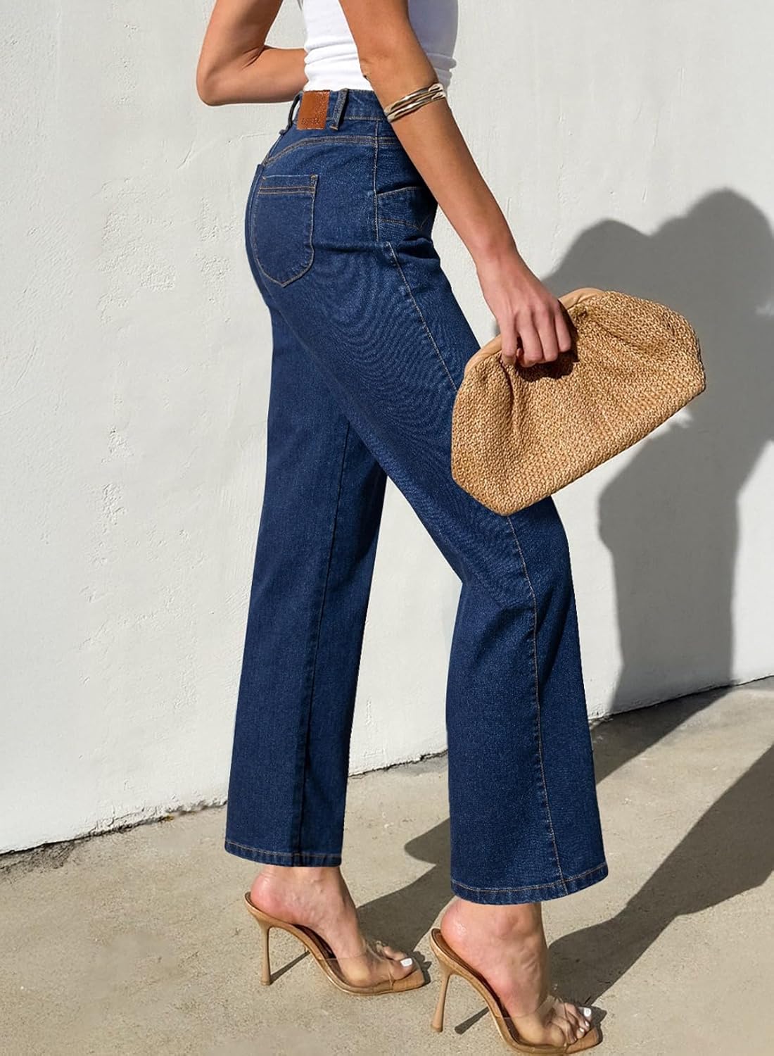 SIDEFEEL Women's Wide Leg Jeans High Waisted Stretchy Jeans Straight Leg Ankle Denim Pants with Slant Pockets