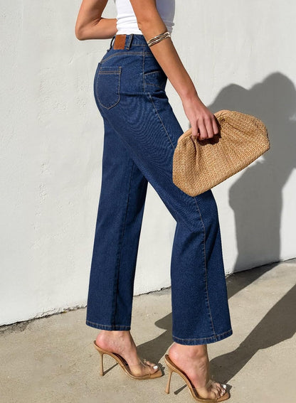 SIDEFEEL Women's Wide Leg Jeans High Waisted Stretchy Jeans Straight Leg Ankle Denim Pants with Slant Pockets