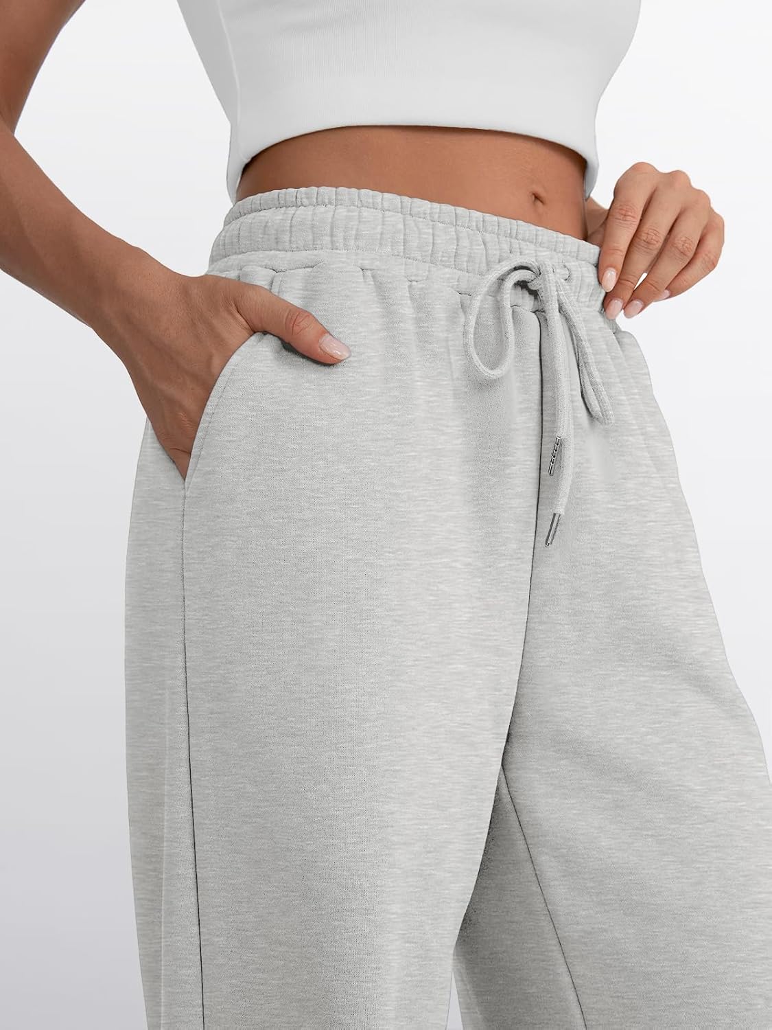 Trendy Queen - Pantalones deportivos de pierna ancha para mujer, pantalones holgados de cintura alta, con cordón, atléticos, acampanados, con bolsillos