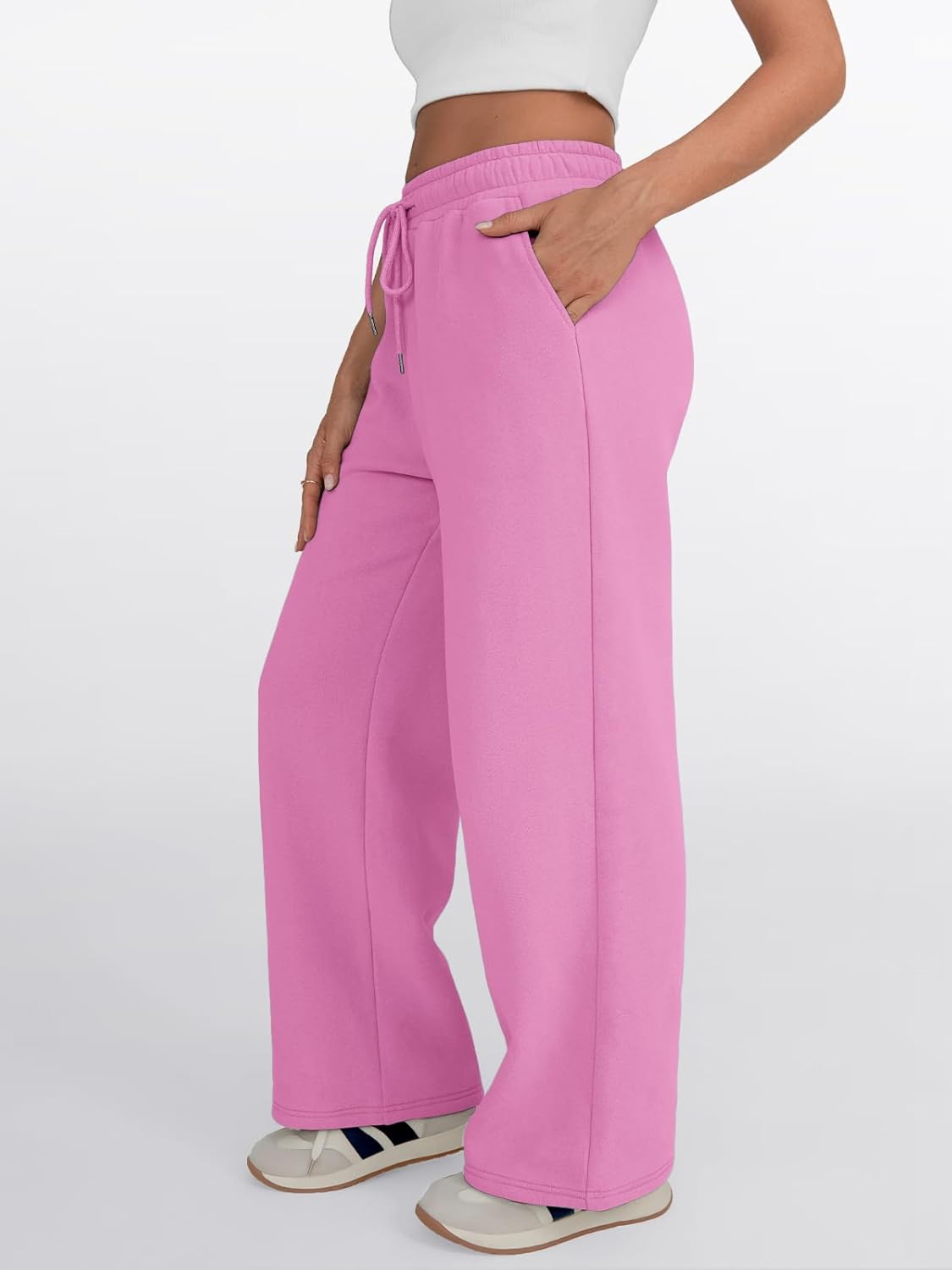 Trendy Queen - Pantalones deportivos de pierna ancha para mujer, pantalones holgados de cintura alta, con cordón, atléticos, acampanados, con bolsillos