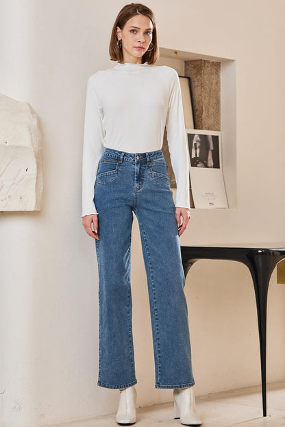SIDEFEEL Women's Wide Leg Jeans High Waisted Stretchy Jeans Straight Leg Ankle Denim Pants with Slant Pockets