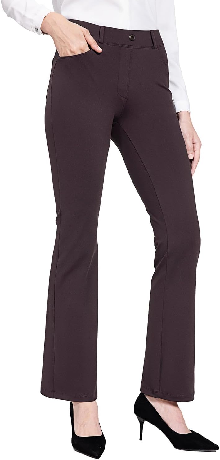 BALEAF - Pantalones de vestir de yoga para mujer, de 29 pulgadas/31 pulgadas, elásticos, pantalones de trabajo, informales, para negocios, pierna recta, corte de bota, con bolsillos