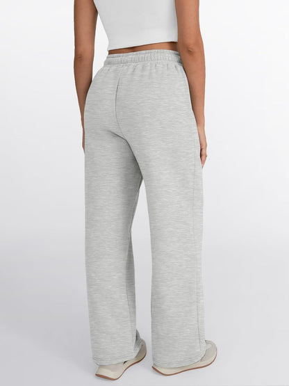 Trendy Queen - Pantalones deportivos de pierna ancha para mujer, pantalones holgados de cintura alta, con cordón, atléticos, acampanados, con bolsillos