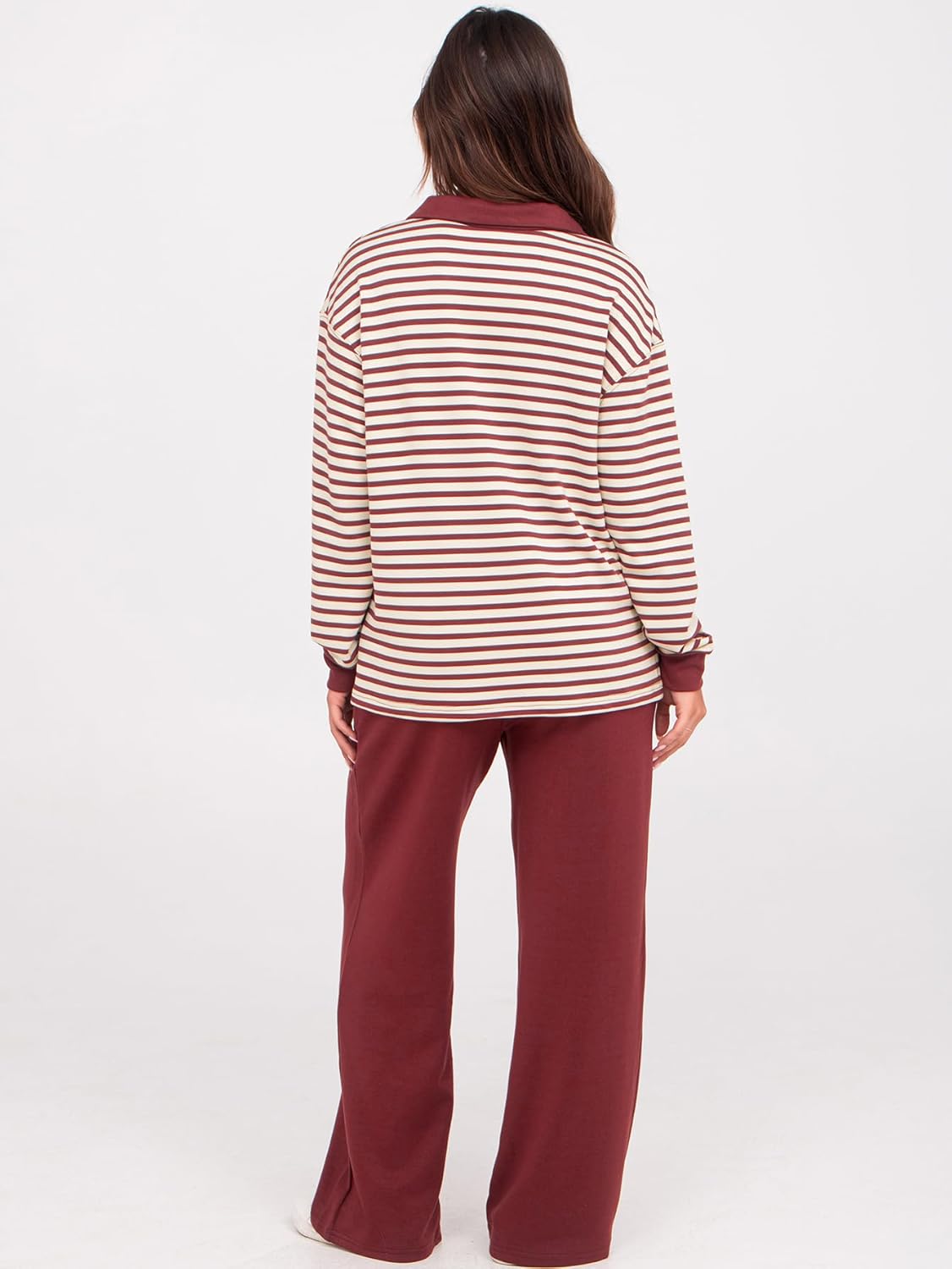 Glamaker - Conjunto de 2 piezas para mujer, estilo casual, manga larga, sudadera tipo polo y pantalones anchos a juego