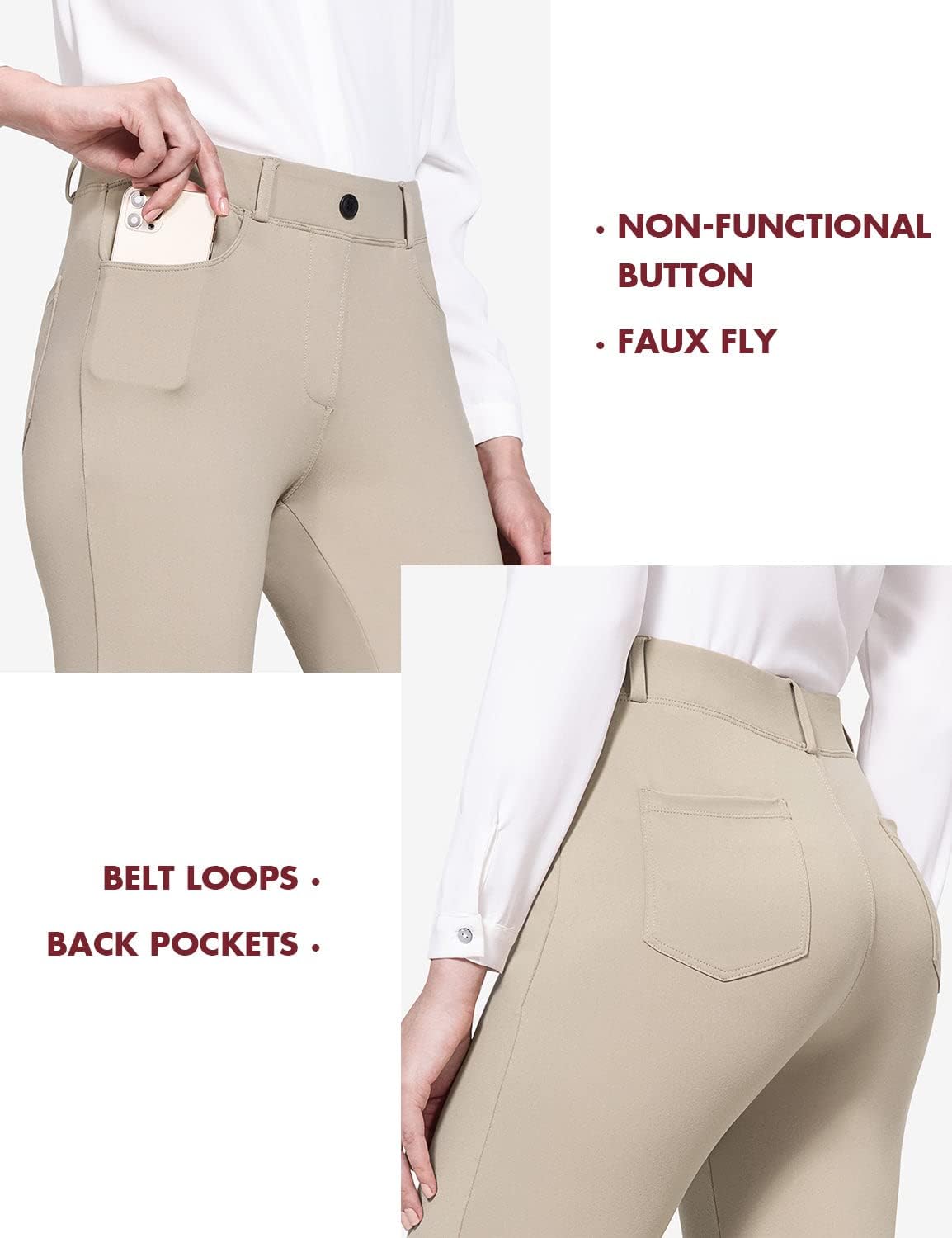 BALEAF - Pantalones de vestir de yoga para mujer, de 29 pulgadas/31 pulgadas, elásticos, pantalones de trabajo, informales, para negocios, pierna recta, corte de bota, con bolsillos