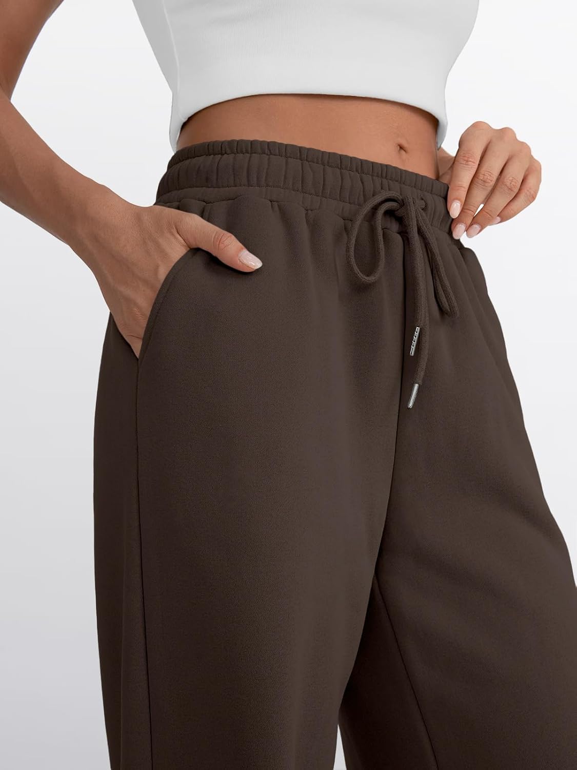 Trendy Queen - Pantalones deportivos de pierna ancha para mujer, pantalones holgados de cintura alta, con cordón, atléticos, acampanados, con bolsillos