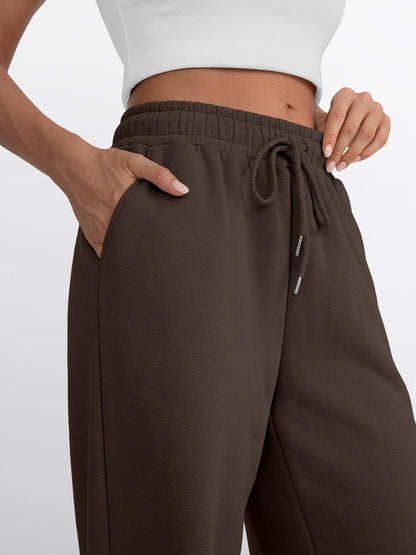 Trendy Queen - Pantalones deportivos de pierna ancha para mujer, pantalones holgados de cintura alta, con cordón, atléticos, acampanados, con bolsillos