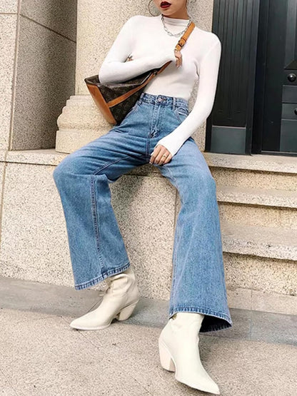 HDLTE Pantalones de Mezclilla Rasgados para Mujer, Pantalones de Mezclilla Holgados de Cintura Alta, Pantalones Rectos de Pierna Ancha, Pantalones de Calle Y2k