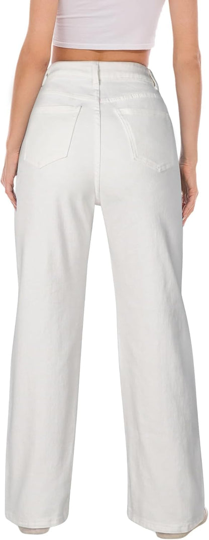 HDLTE Pantalones de Mezclilla Rasgados para Mujer, Pantalones de Mezclilla Holgados de Cintura Alta, Pantalones Rectos de Pierna Ancha, Pantalones de Calle Y2k