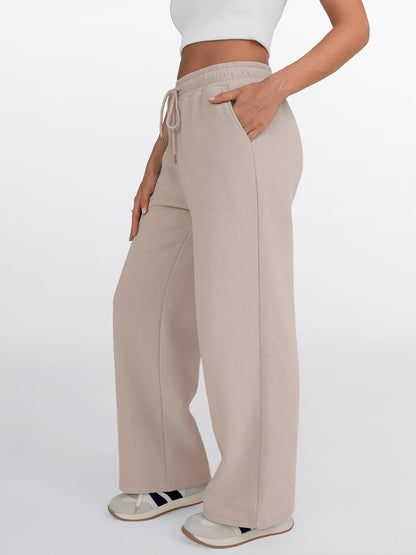 Trendy Queen - Pantalones deportivos de pierna ancha para mujer, pantalones holgados de cintura alta, con cordón, atléticos, acampanados, con bolsillos