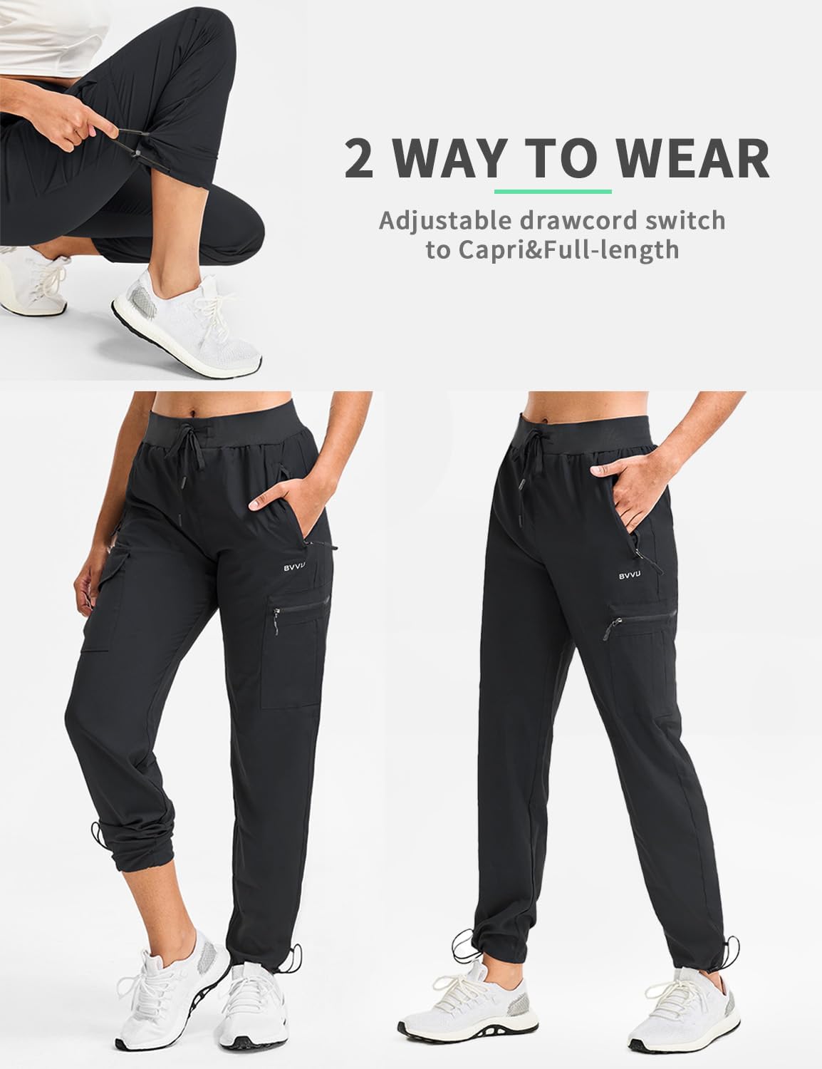 BVVU - Pantalones deportivos deportivos ligeros de secado rápido para mujer, pantalones de senderismo al aire última intervensión, impermeables, con bolsillos con cierre